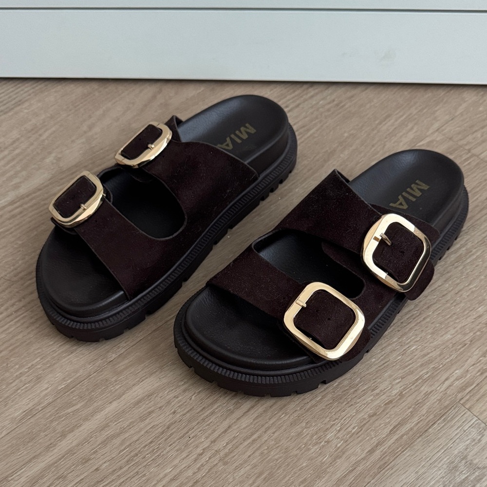 Brown Sandals with Gold Buckles